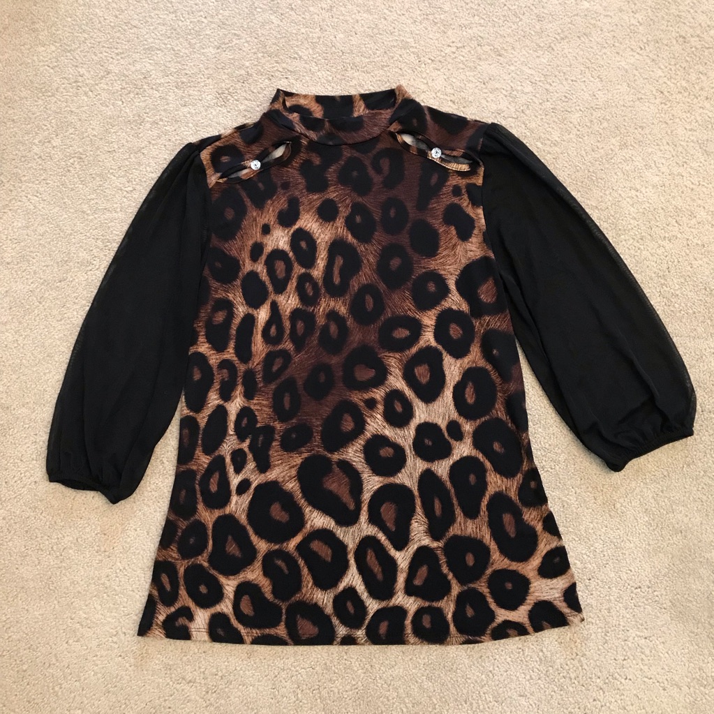 Adele May Cheetah Leopard Print Top Size Small Brown Black Super Stretch Club